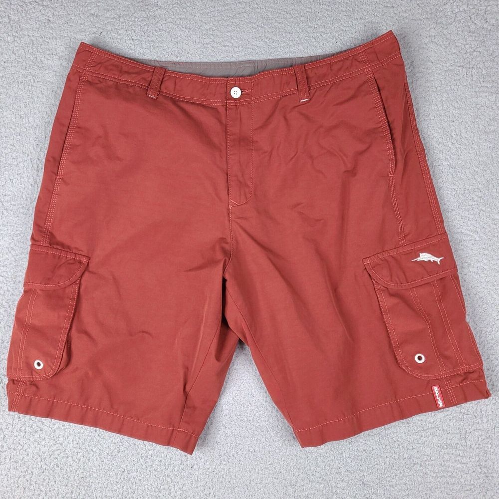 Tommy Bahama Board Shorts Mens 39 Orange Relax Swim Surf Beach Cargo Pocket Logo